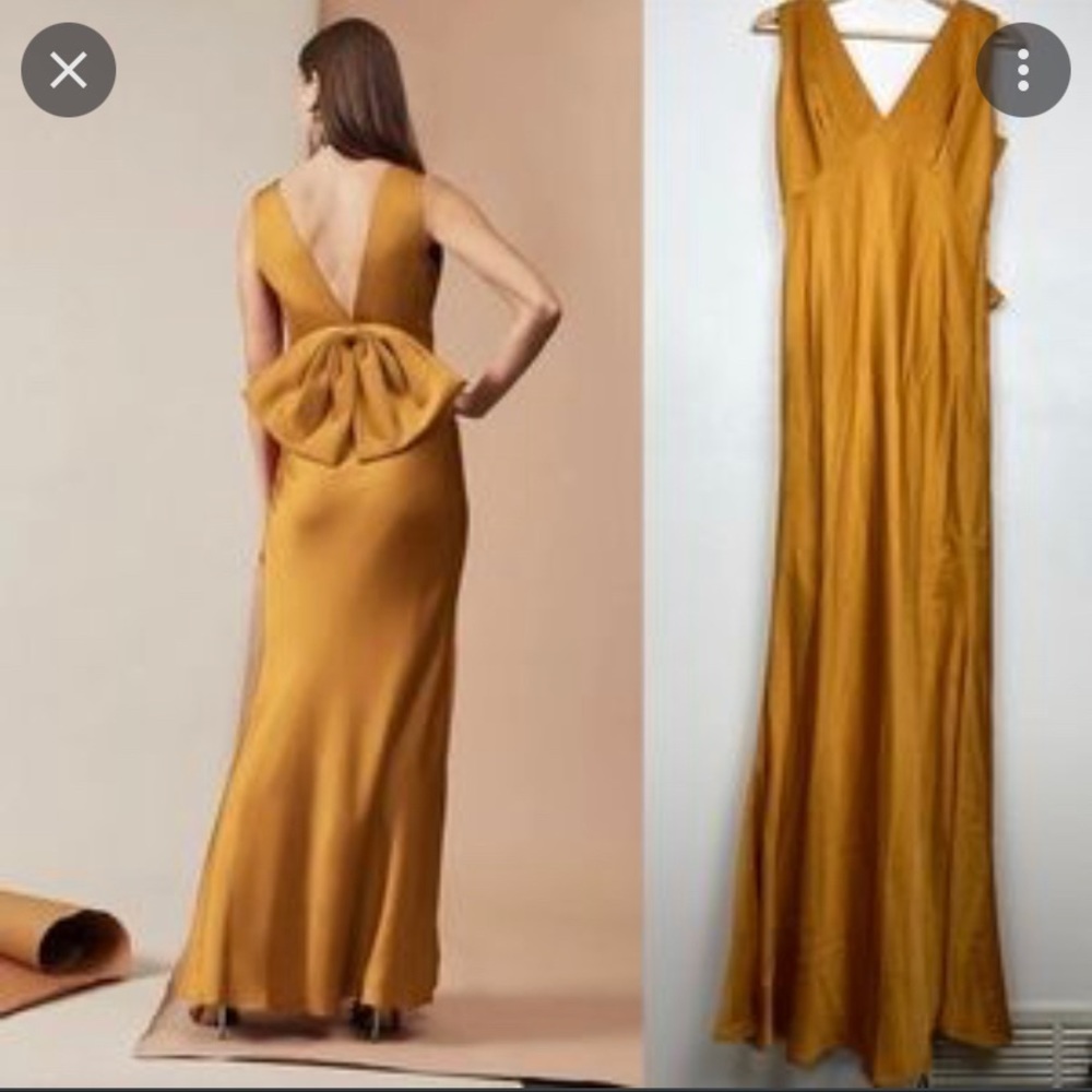 BHLDN Sachin + Babi Gold Bow Detail Satin Gown